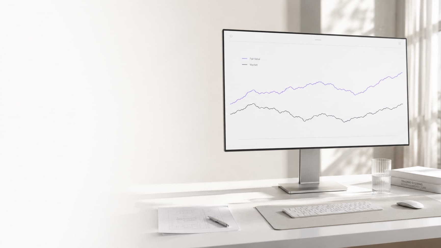 Desk monitor showing Fair Value vs Market price curves